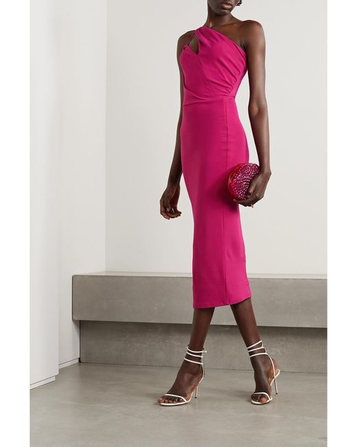 Et Ochs Pink Net Sustain Ruth One-Shoulder Ruched Stretch-Jersey Midi Dress