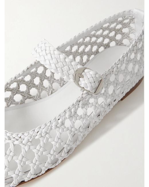 Le Monde Beryl White Woven Leather Mary Jane Ballet Flats