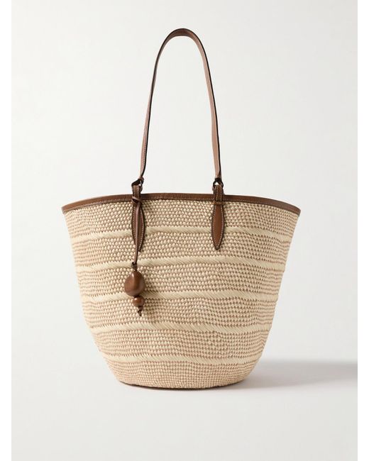 Hunting Season Natural Basket Medium Leather-Trimmed Woven Iraca Tote