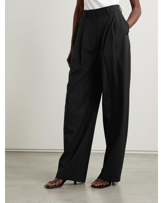 Salon 1884 Black Net Sustain Cecily Pleated Wool Wide-Leg Pants