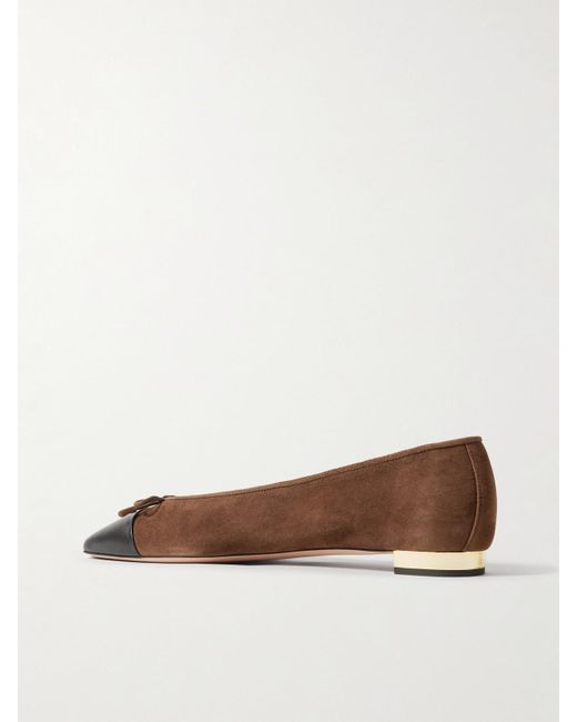 Aquazzura Brown Gioia Bow-Detailed Leather-Trimmed Suede Ballet Flats