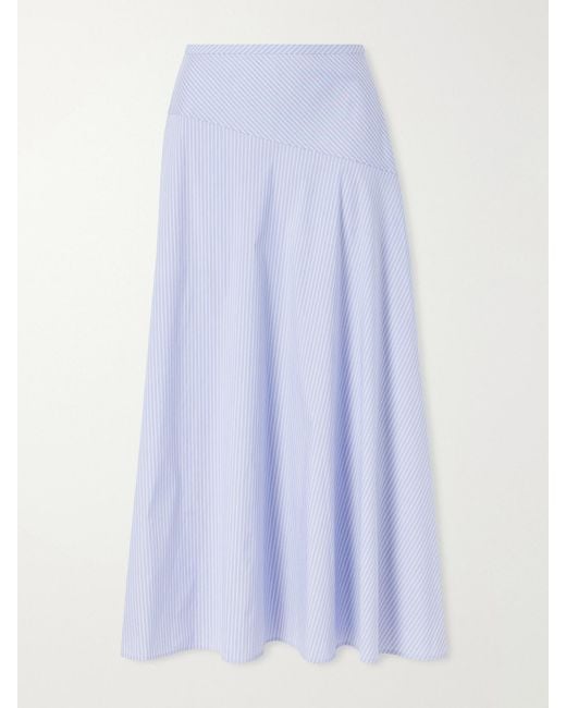 Theory Blue Gathered Striped Cotton-Blend Poplin Midi Skirt