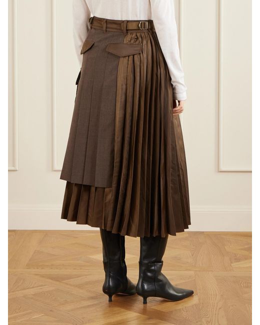 Sacai Natural Pleated Twill And Shell Midi Skirt