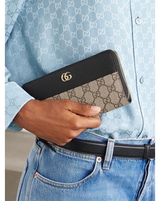 Gucci Black Petite Marmont Textured Leather-Trimmed Printed Coated-Canvas Wallet