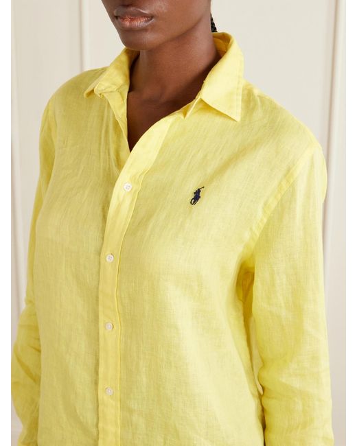Polo Ralph Lauren Yellow Logo-Embroidered Linen Shirt