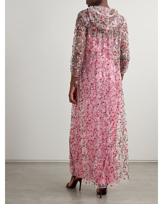 BERNADETTE Pink Christelle Hooded Embellished Tulle Cape