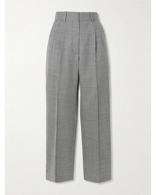 Blazé Milano Gray Fox Pleated Houndstooth Wool-Twill Straight-Leg Pants