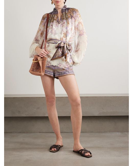 Zimmermann Natural Luna Scarf Belted Linen Shorts