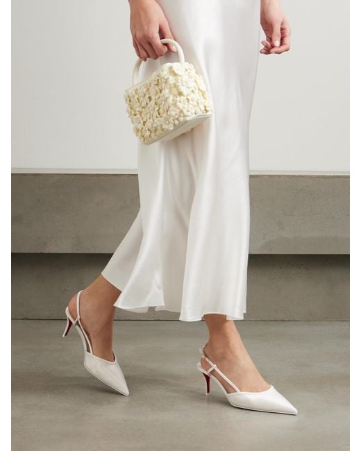 Christian Louboutin White Miss Z Sling 60 Slingback-Pumps Aus Satin Mit Lederbesätzen