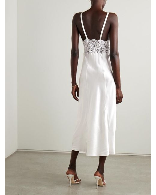 Rodarte White Embellished Lace-Trimmed Silk-Satin Midi Dress