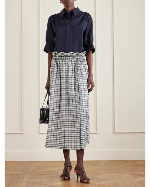 Jil Sander Blue Checked Silk-Blend Midi Skirt