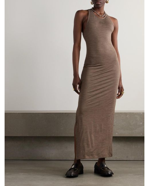 Loewe Brown Anagram Maxikleid Aus Jersey Aus Einer Wollmischung Mit Twist-Detail Und Stickerei