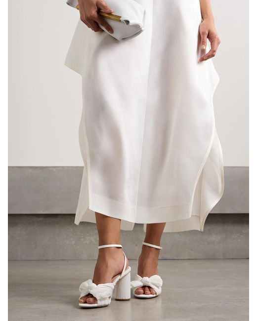 Loeffler Randall Natural Camellia Bow-Embellished Plissé-Organza Sandals