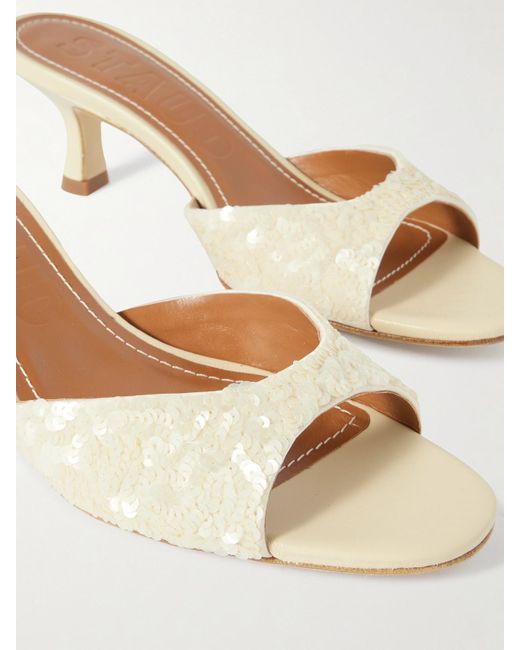 Staud Natural Brigitte Sequined Leather Mules