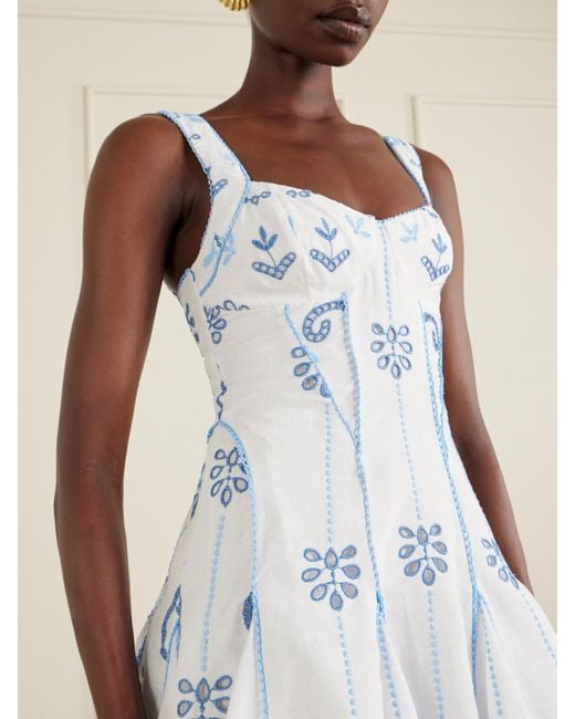 Charo Ruiz Blue Arissa Broderie Anglaise Cotton-Blend Mini Dress