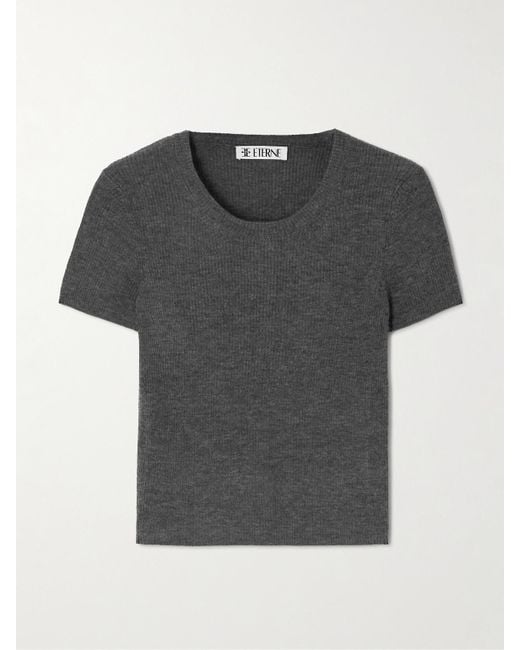 ÉTERNE Black Baby Tee Cropped Ribbed Cashmere T-Shirt