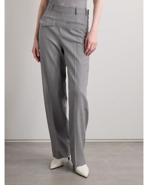 Victoria Beckham Gray Checked Wool Wide-Leg Pants