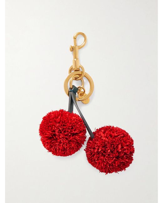 Anya Hindmarch Red Cherries Raffia, Leather And-Tone Charm