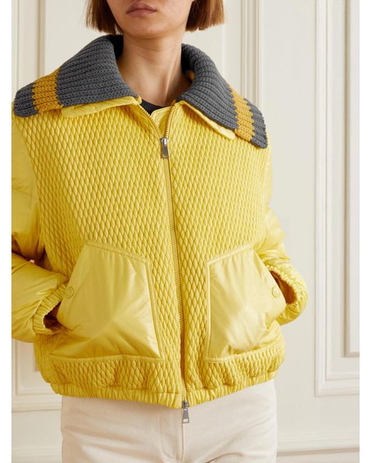 Moncler Yellow Apront Cropped Quilted Shell Down Bomber Jacket