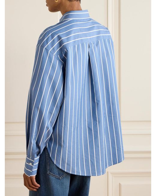 Brunello Cucinelli Blue Bead-Embellished Striped Cotton And Silk-Blend Poplin Shirt