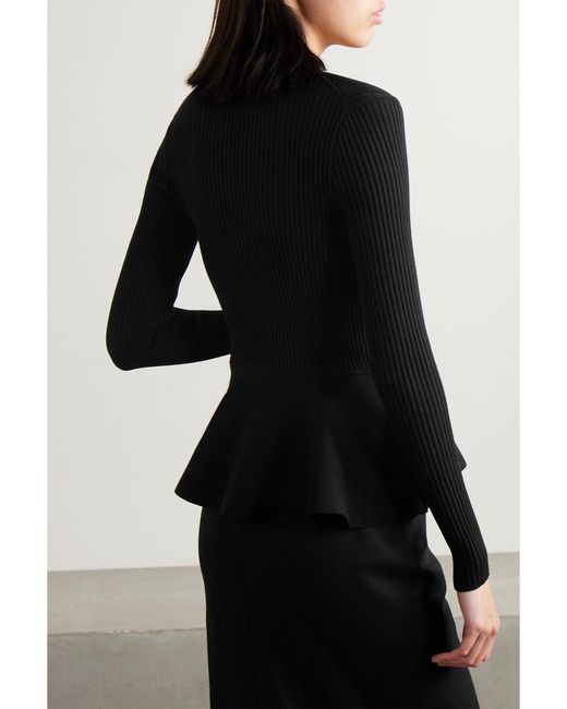 Jason Wu Black Ribbed-Knit Peplum Cardigan