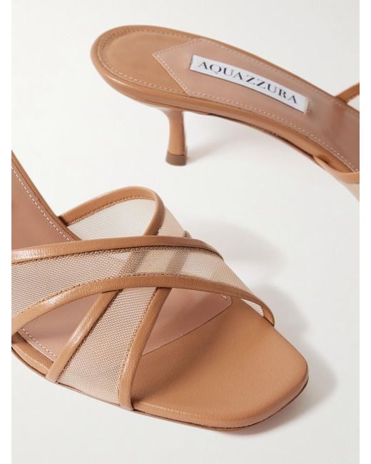 Aquazzura Natural Divine 50 Mules Aus Tüll Mit Lederbesätzen