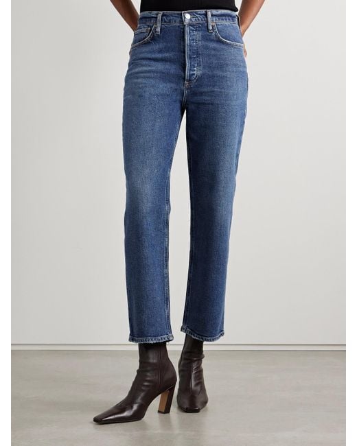 Agolde Blue '90S Pinch Waist Cropped High-Rise Straight-Leg Jeans