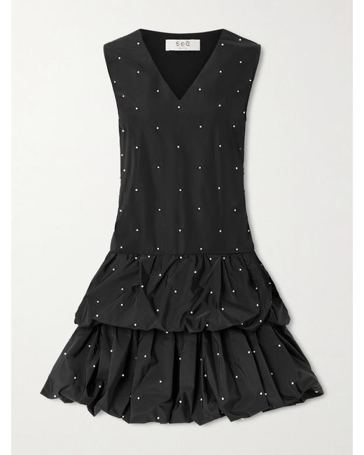 Sea Black Alberta Tiered Faux Pearl-Embellished Taffeta Mini Dress