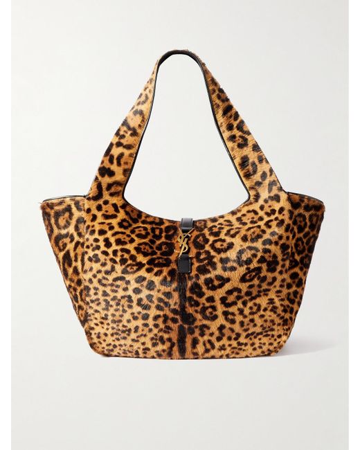 Saint Laurent Brown Le 5 À 7 Bea Leopard-Print Calf Hair Tote