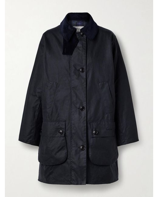 Barbour Blue The Edit By Alexa Loren Corduroy-Trimmed Waxed-Cotton Jacket
