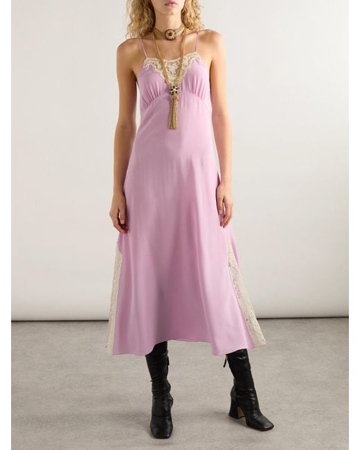 Chloé Pink Midikleid Aus Crêpe De Chine Aus Seide Mit Spitzeneinsätzen