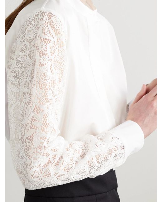 Loro Piana White Ide Hemd Aus Baumwollpopeline Und Guipure-Spitze