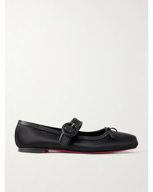 Christian Louboutin Black Mamastrapitina Leather-Trimmed Satin-Crepe Ballet Flats