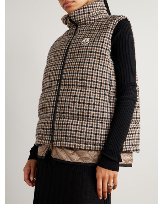 Moncler Brown Touvet Appliquéd Layered Quilted Checked Wool-Blend Tweed Down Vest