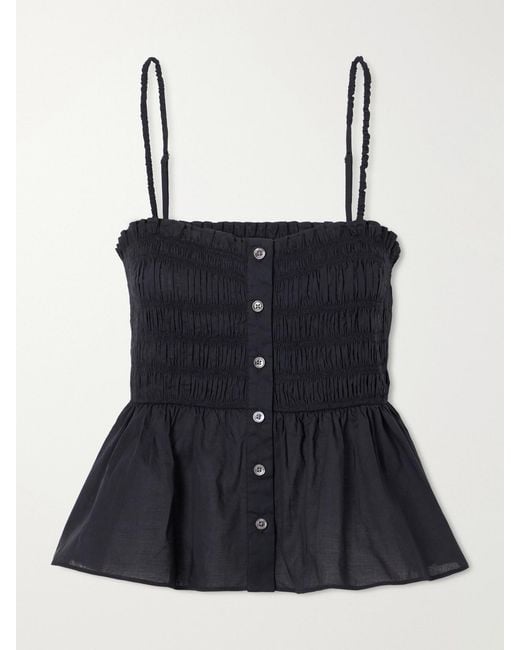 Veronica Beard Blue Tullia Shirred Tiered Cotton-Poplin Top