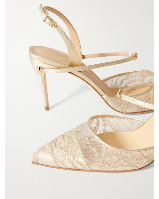 JENNIFER CHAMANDI Natural Vittorio 85 Lamé-Trimmed Metallic Lace Slingback Pumps