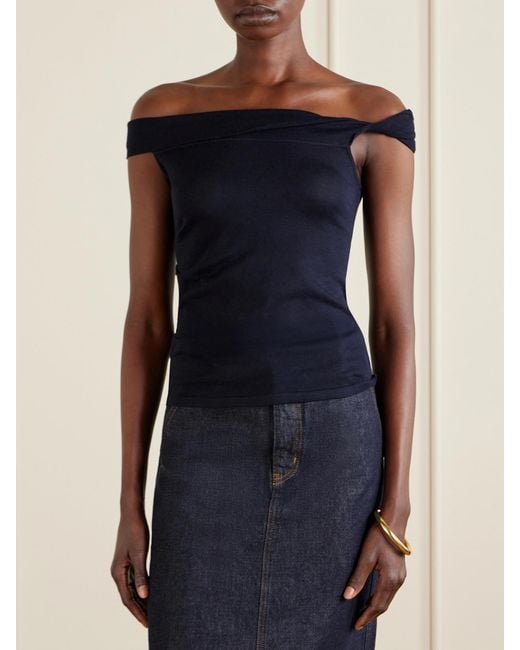 arch4 Blue Off-The-Shoulder Silk And Cashmere-Blend Top