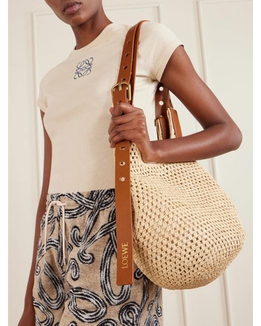 Loewe Natural Paula's Ibiza The Punch Hole Leather-Trimmed Raffia Shoulder Bag