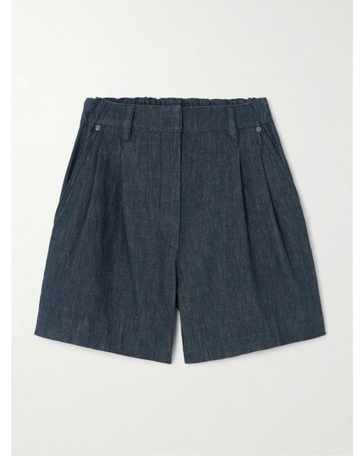 Brunello Cucinelli Blue Pleated Denim Shorts