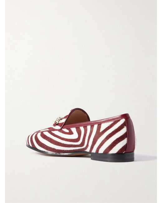 Gucci White Jordaan Horsebit-Detailed Zebra-Print Calf Hair Loafers