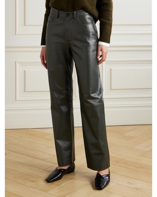 TOVE Gray Yeal Paneled Leather Straight-Leg Pants