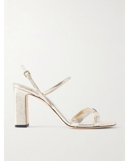 Jimmy Choo Natural Elsy 85 Metallic Leather Sandals