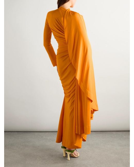 Robe Longue En Jersey À Fronces Et À Drapés Bottega Veneta en coloris Orange