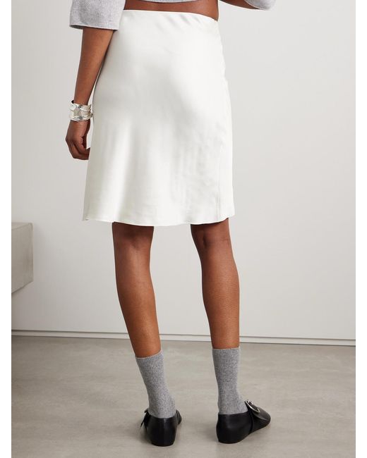 Kallmeyer White Nola Silk Chiffon-Trimmed Satin Midi Skirt