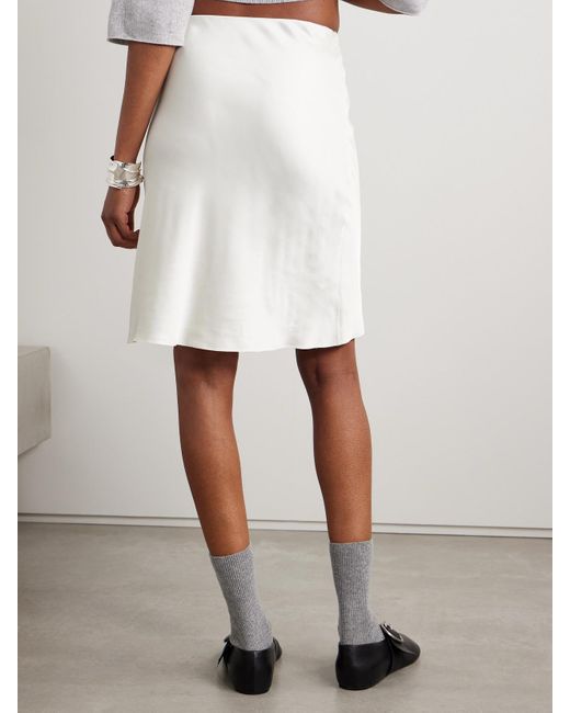 Kallmeyer White Nola Silk Chiffon-Trimmed Satin Midi Skirt