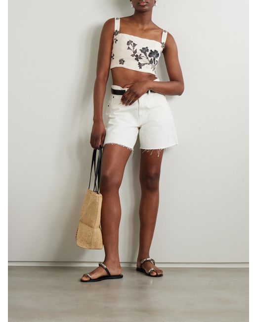 Haut Raccourci En Lin À Appliqués Et À Broderies Cacao Guayacan Agua Bendita en coloris Natural