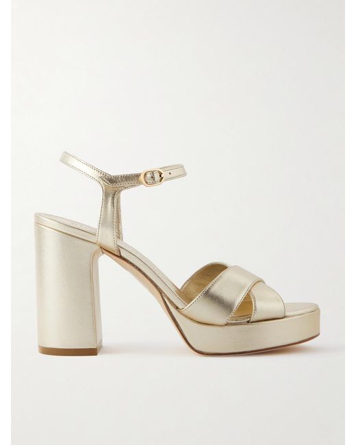 Stuart Weitzman Natural Dayna Metallic Leather Platform Sandals