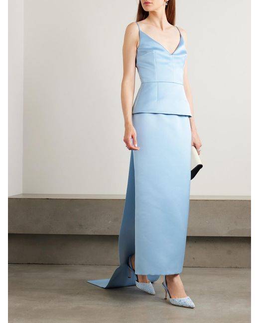 Emilia Wickstead Blue Vero Duchesse-Satin Peplum Top