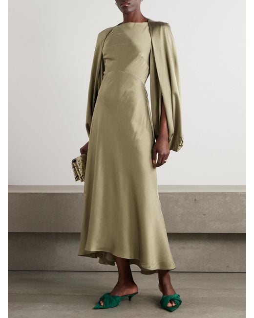 Roksanda Natural Koda Draped Cape-Effect Silk-Satin Maxi Dress