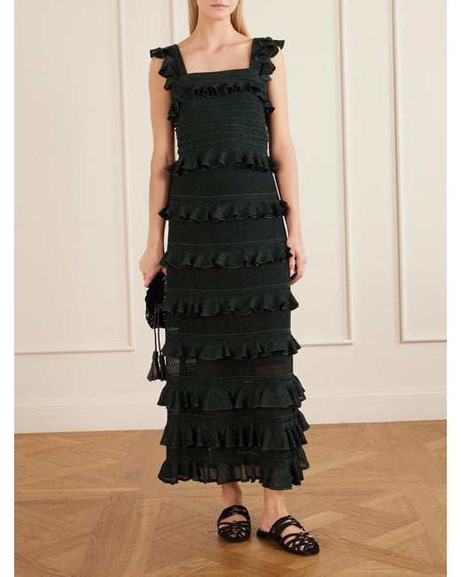 Zimmermann Black Valiant Ruffled Knitted Midi Skirt